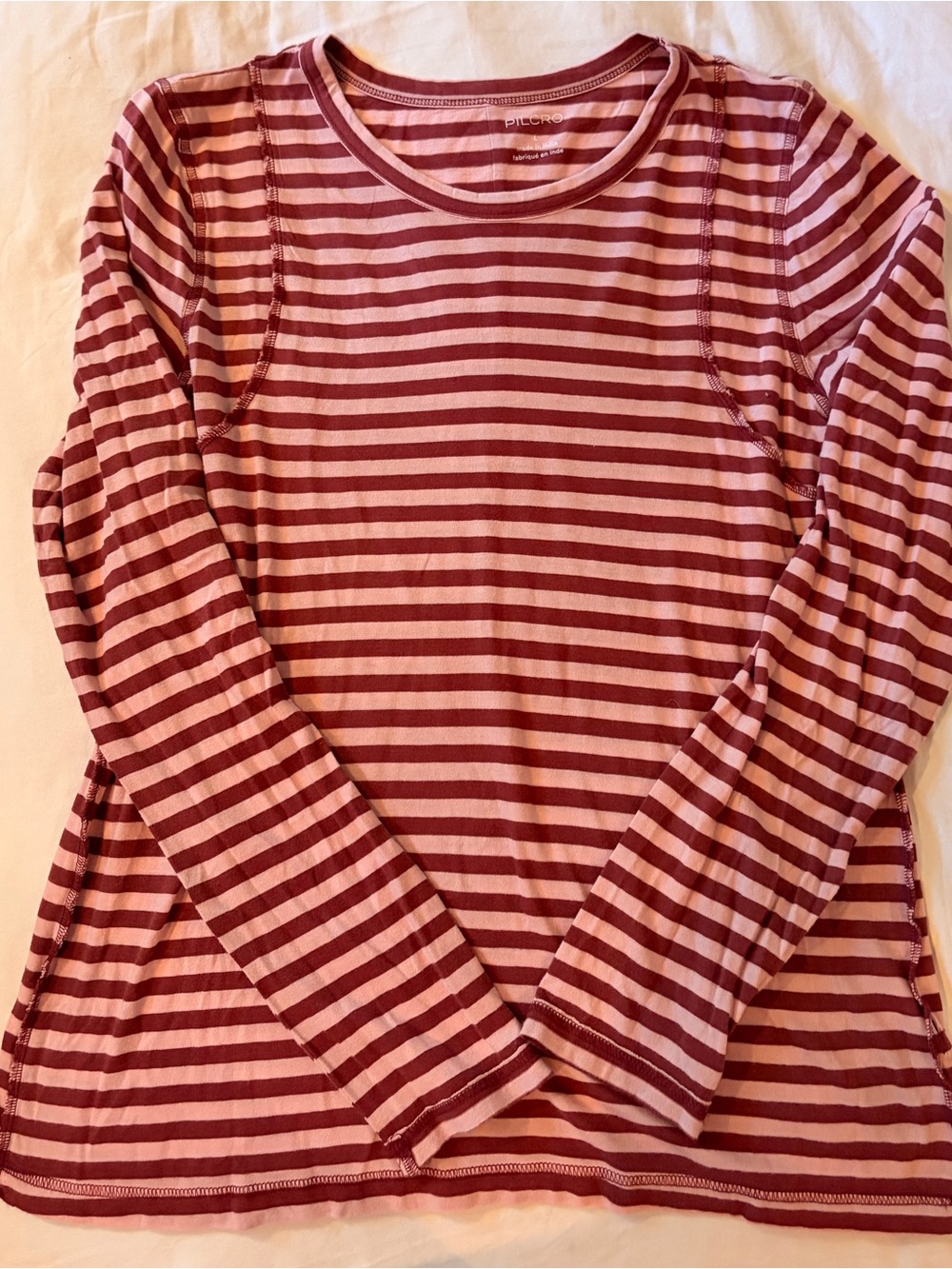 Pilcro Striped Long-Sleeve Tee in Pink and Burgundy